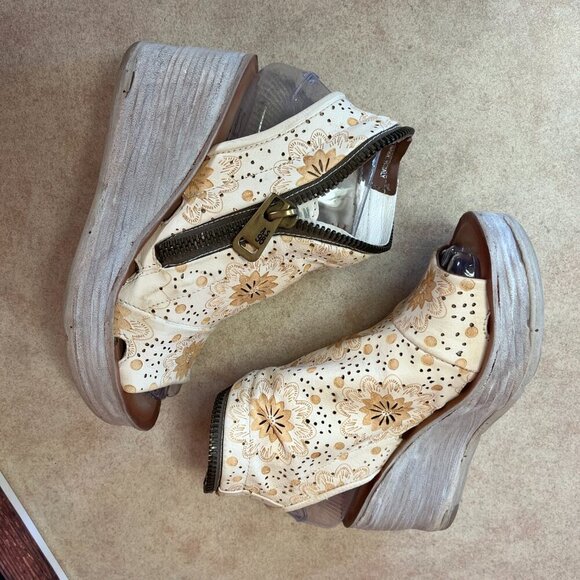 A.S.98 Leather Milk Peep Toe Wedge Espadrilles Sandal - Picture 5 of 16